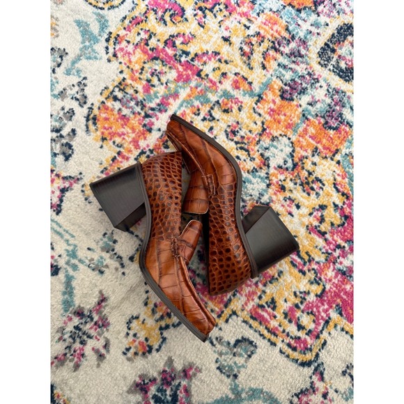 Vince Camuto Segellis Brown Croc Embossed Leather Block Heel Loafers Women's 9.5 - Picture 6 of 8